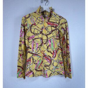 Icikuls Womens Long Sleeve Chain Print 1/4 Zip Pullover Active Top XS Stretch